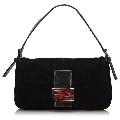 fendi pochette black|fendi suede baguette bag.